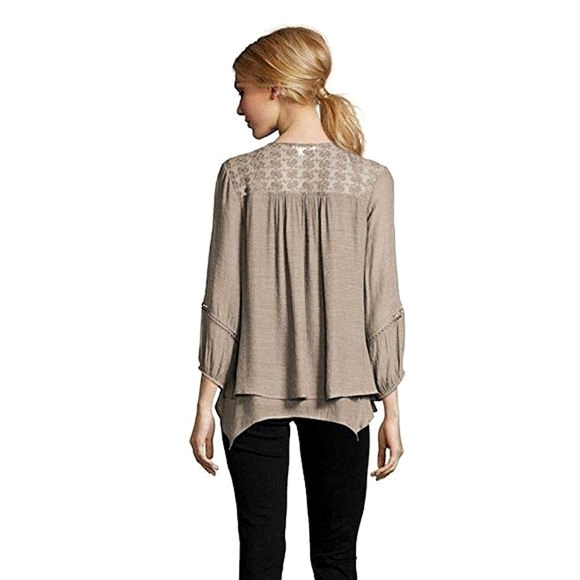 3 for $30! John Paul Richard Layered Crochet Lace Embroidered Long Sleeve Blouse - Picture 1 of 7